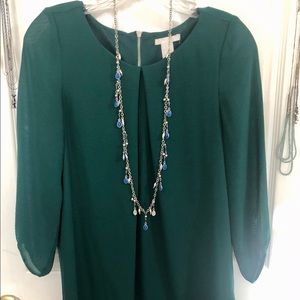 Emerald Green/ Blue Quarter Sleeve Shift Dress